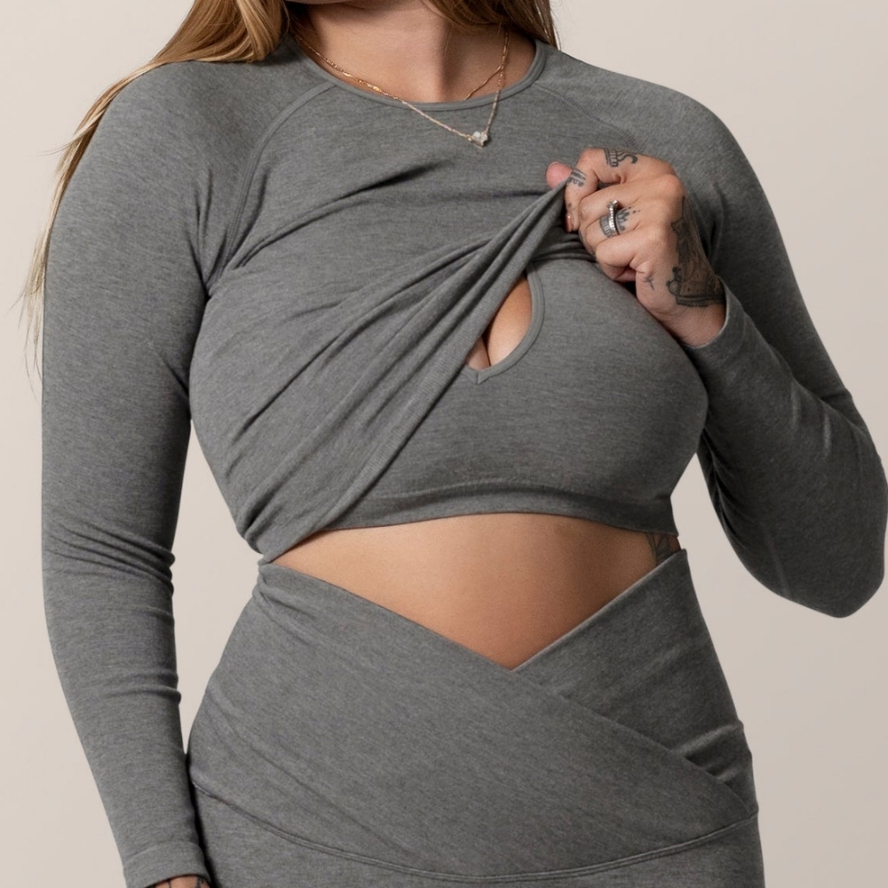 Kindred Bravely - Maternity Gray Long Sleeve - Nursing Accessible Top 'Busty'